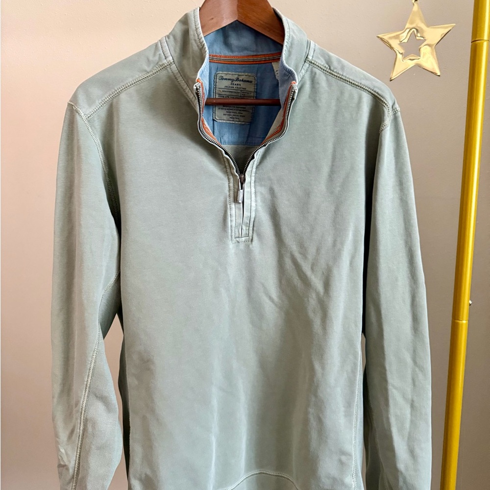 Tommy Bahama Half Zip Pullover Men’s Large Sage Green Cotton Lightweight Sweater